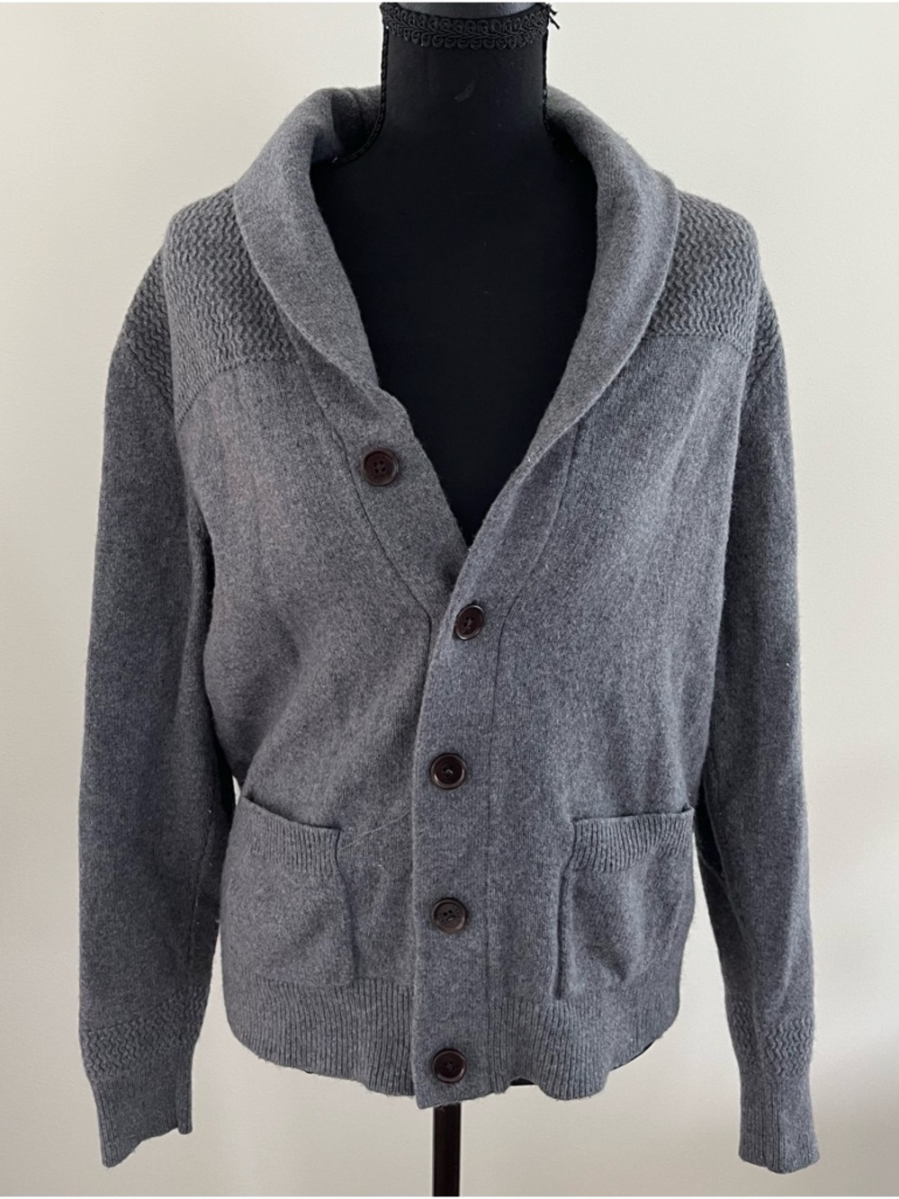 Brooks Brothers Gray Shawl-Collar Button Cardigan